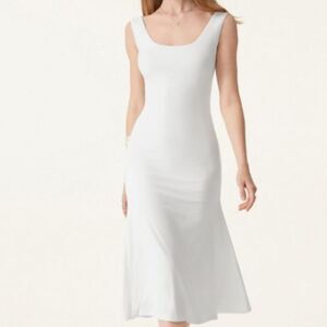 OGL Eco-SkinKiss White Scoop Neck Padded Shelf Bra Brami Midi Dress Size Medium